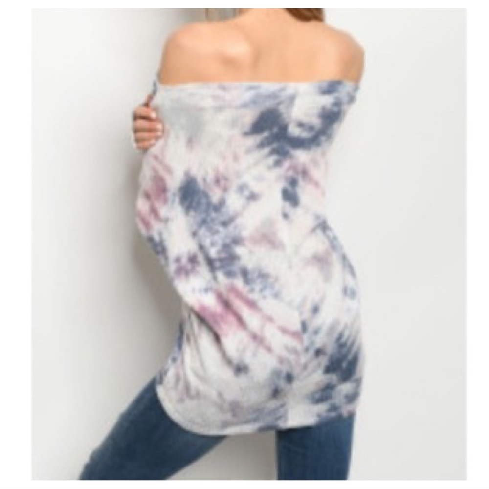 Tie dye slouchy off the shoulder dolman top - Picture 7 of 8